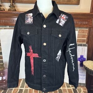 Madonna Black Denim Jean Jacket Vintage Like A Virgin Collage Woman's Size XL